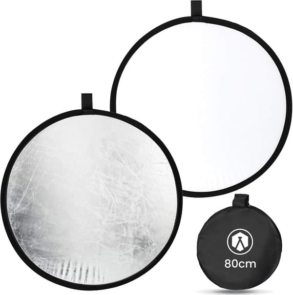 Fotografi Reflektor 2 i 1 Lysdiffuser 80cm Sølv Hvit Sammenleggbar Lysreflektor for Kamera Fotostudio Studiobelysning (80cm)
