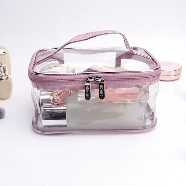 Ny handhållen sminkväska färgglad transparent sminkväska rese PVC förvaringsväska bärbar smink- och tvättväska pink