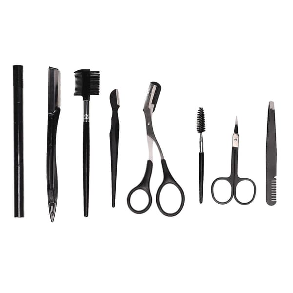 Øjenbryn Styling Kit - 8 stk. Rustfrit Stål Skønhedsværktøjer, Sort, Rustfri, med Opbevaringspose