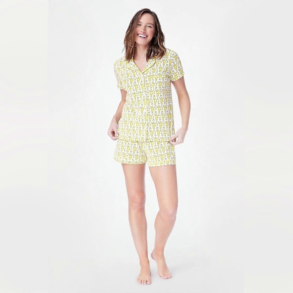 Dam Pyjamas Set 2 Delar Knäppning Apor Shorts Set Y2k Preppy Loungewear Pjs Yellow XL