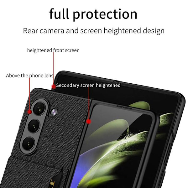 Til Samsung Galaxy Z Fold5 Gkk Ultra-tyndt Læder Mobiltelefon Cover Med Kortlommer Cross Texture