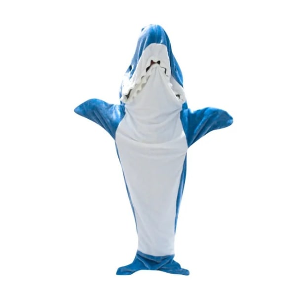 Shark Onesie bærbart tæppe til voksne - hajtæppe Super blødt hyggeligt flannel hættetrøje Shark sovepose XL 190CM sapphire blue