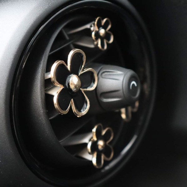 Autokoriste Kauniit Daisy Flowers Tuuletusaukkojen koristeet Söpö autojen sisustus, 4 kpl eri kokoja Black