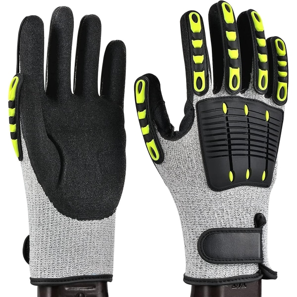 Arbejdshandsker Skærbestandige mekanikerhandsker Niveau 5 Skærebeskyttelse Antivibration Slidbestandige handsker til havekonstruktion Stor, L,25,5 cm