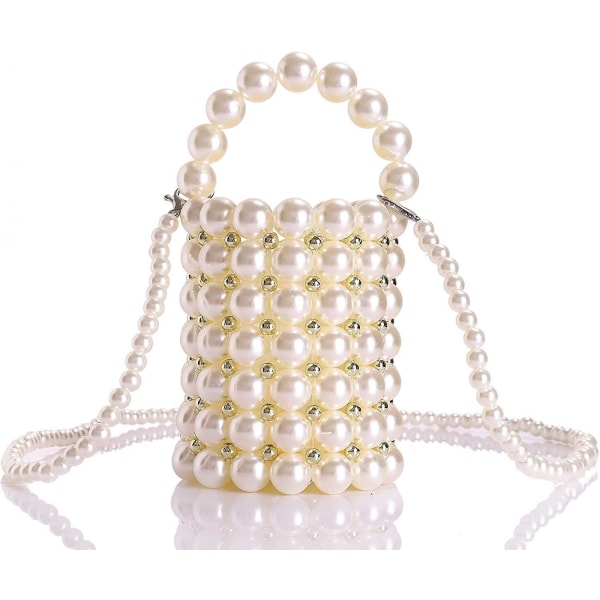 Håndveske med perler for kvinner hvit perle dekorasjon kveldsvesker med avtakbar kjede innerveske A916-609