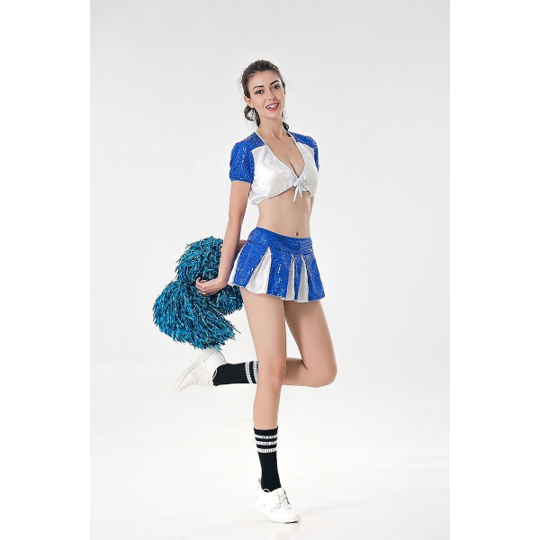 Women's Cheerleading Sports Uniform Cheerleader Costume Cosplay Dancewear Outfit Crop Top with Mini Pleated Skirt for Dancing M
