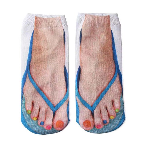 3D Mønster Manicure Print Sokker, Flip Flops Sjove Skjulte Sokker til Kvinder Piger blue