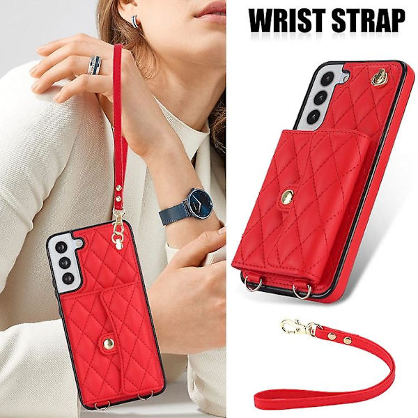 Horisontellt plånboksfodral i läder för Samsung Galaxy S22 5g, diagonalt bärbart, rombiskt Red