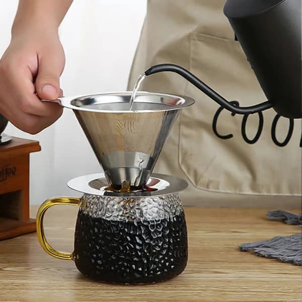 Nytt kaffefilter i rustfritt stål, pour-over kaffe, papirløst, kaffetraktfilter til husholdning, sølv