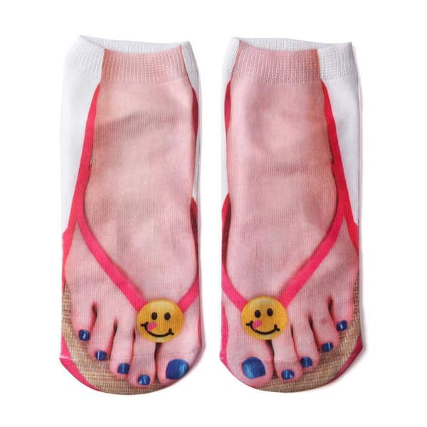 3D Mönster Manikyr Tryck Strumpor, Flip Flops Roliga Dolda Strumpor för Kvinnor Flickor smiley face