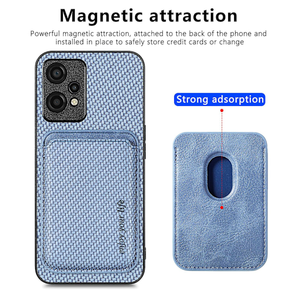 For Oneplus Nord Ce 2 Lite 5g Magnetisk Absorpsjon Avtakbar Kortlomme Telefondeksel Karbonfiber Tekstur Anti-dråpe Deksel Blue