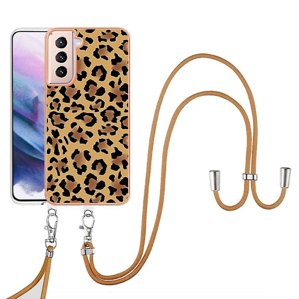 Til Samsung Galaxy S21+ 5g Elektroplateret Dobbeltsidet Imd Mobiltelefonetui Med Snøre Leopard Print