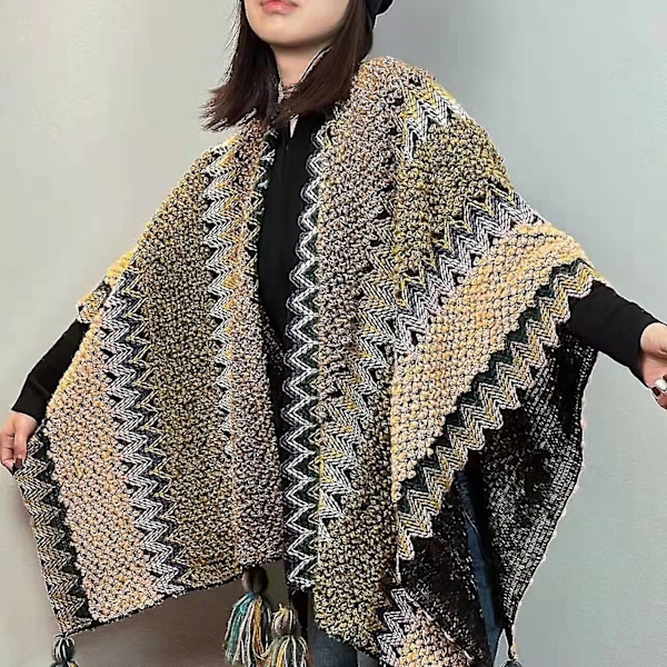 2022 Tidlig Forår Ny Sjal National Stil Shawl Kappe Rejse Shoot Split Kappe Polstret Sjal Kvinder Yellow Green