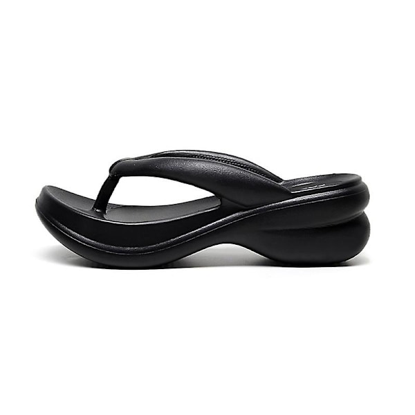 6CM Tykke Sålede Flip Flops Sommer Sliders For Kvinner Myk EVA Strand Sklisikre Sandaler Svart 39 40
