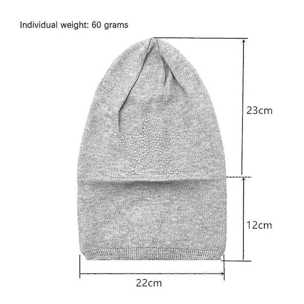 Dame Vinter Varm Strikket Beanie Lue Rhinestone Stjerne Slapp Skull Dobbeltsidig Lue dark grey