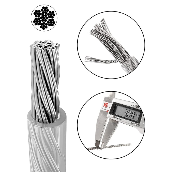 20m Stainless Steel Rope Hanging Kit, 3mm Pvc Coated Wire Rope, With Aluminum Crimp Sleeves, Double Holes Wire Rope Plier And Screwdriver