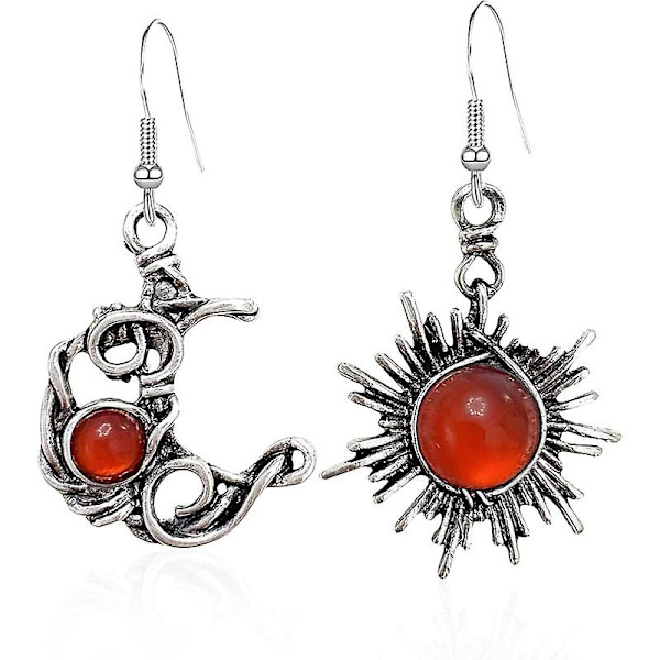 Bohemian Wind Retro Sol og Måne Ørepynt Månestein Asymmetrisk Sol og Måne Ørepynt Red