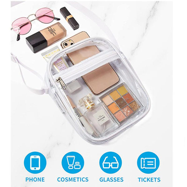 Klar veske PVC klar veske klar crossbody-veske med lomme foran for konserter, sportsfestivaler WHITE LARGE