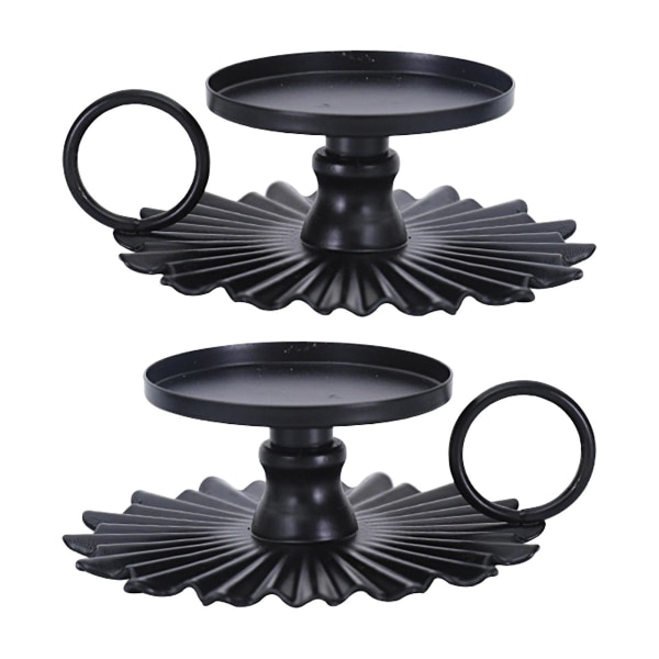 2pcs/set Candle Stand With Handle Floral Design Iron Art Nordic Style Retro Metal Candlestick Ornament For Indoor