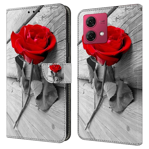 For Motorola Moto G84 5g Lærveske Trykt 3d Mønster Stativ Støtsikkert Telefondeksel Rose