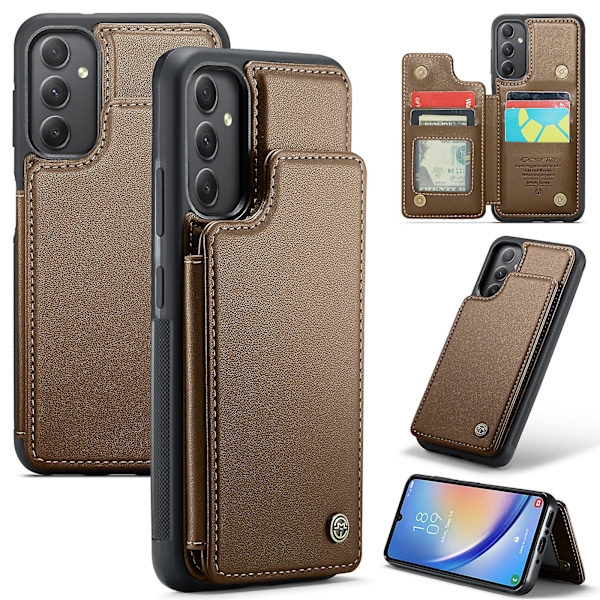 CASEME C22 -sarja Samsung Galaxy A34 5G -kotelo kiiltävä RFID-esto nahkapuhelinkotelo Brown