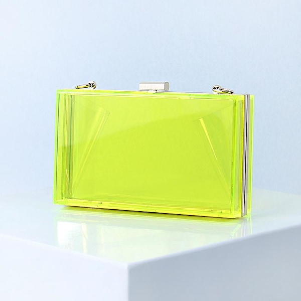 Naisten läpinäkyvä käsilaukku, akryylinen läpinäkyvä clutch-laukku, crossbody-olkalaukku, jossa on 2 irrotettavaa ketjua Transparent fluorescent green