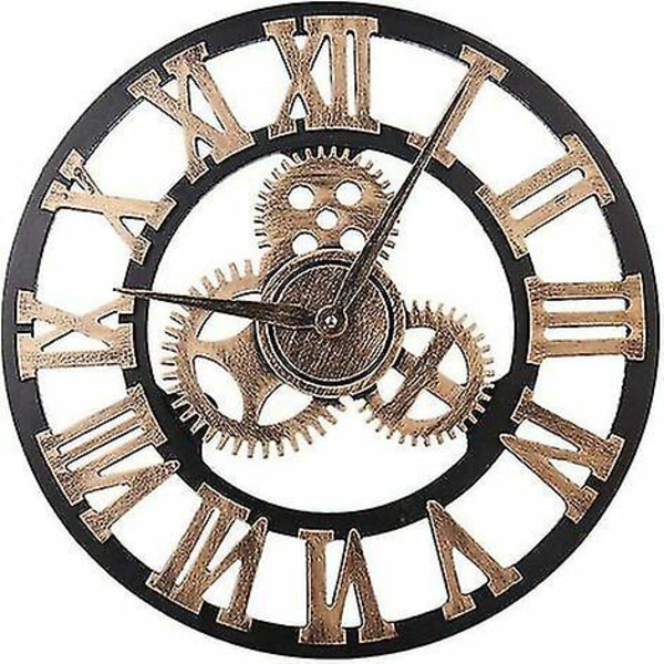 Stor Vintage-Stil Væg Ur, Rund, Metal, Lydløs, Ikke Tikkende, Batteridrevet, 45 Cm, Sorte Romertal, Stue