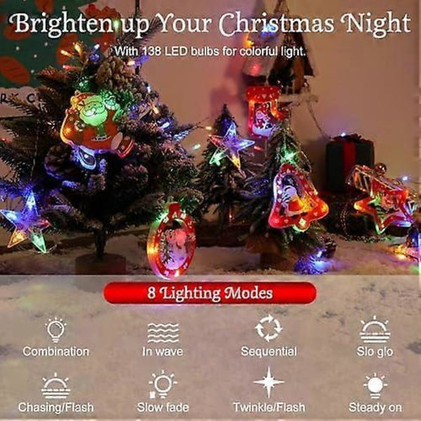 138 LED Julgardiner, Jultomte Snögubbe Hängande Strängljus med 6H Timer & 8 Ljuslägen, USB-driven Julbelysning, Juldekoration