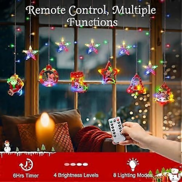 138 LED Julgardiner, Jultomte Snögubbe Hängande Strängljus med 6H Timer & 8 Ljuslägen, USB-driven Julbelysning, Juldekoration
