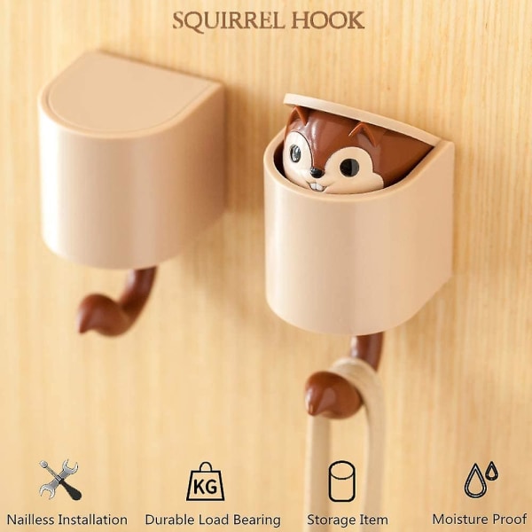 4pcs Adhesive Hooks Cute Cartoon Creative Squirrel Wall Hooks 4 Colors Heavy Duty Wall Hooks For Kid&#39;s Room Living Room Bedroom