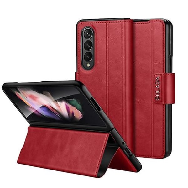 För Samsung Galaxy Z Fold4 / W23 Sulada All-inclusive Magnetiskt Snap Flip Läder Mobilskal Red