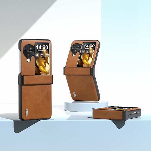 Abeel Oppo Find N3 Flip 5g -puhelinkotelo PU-nahkalla ja saranasuojalla Brown