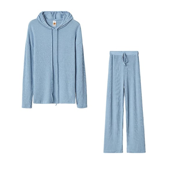 Women's 2-piece Set Casual Loose Long Sleeve Knit Top And Wide Leg Pants Casual Suit Sportswear BLUE M