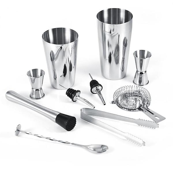 10-delt Cocktail Sæt, Bar Sæt, Shaker 700ml - Rustfrit Stål Sølv