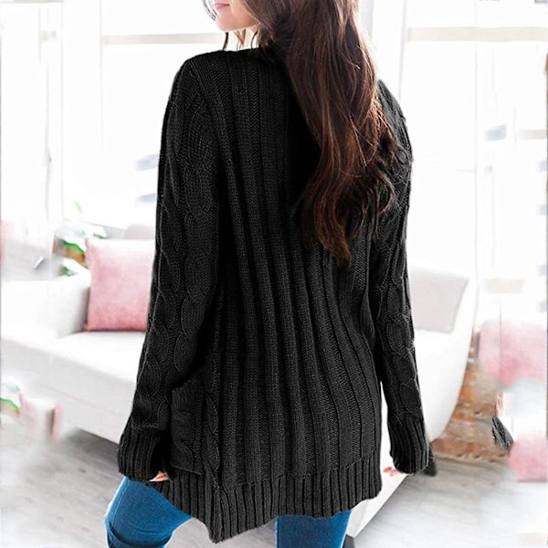 Dam Cardigan med Öppen Framkant och Fickor i Midilängd, Enfärgad Black S