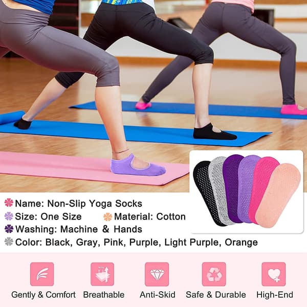 Yogasockor för Kvinnor Halksäkra Sockor, 6 Par Acsergery Present Klibbiga Sockor Med