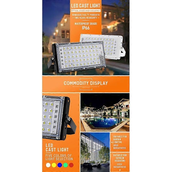 100W Utendørs LED Flomlys, 4500LM Utendørs LED Flomlys, IP66 Vanntett, Varmt Hvit 2800-3200k, Ultratynn Lys, Ideelt Flomlys Eksteriør for Gar