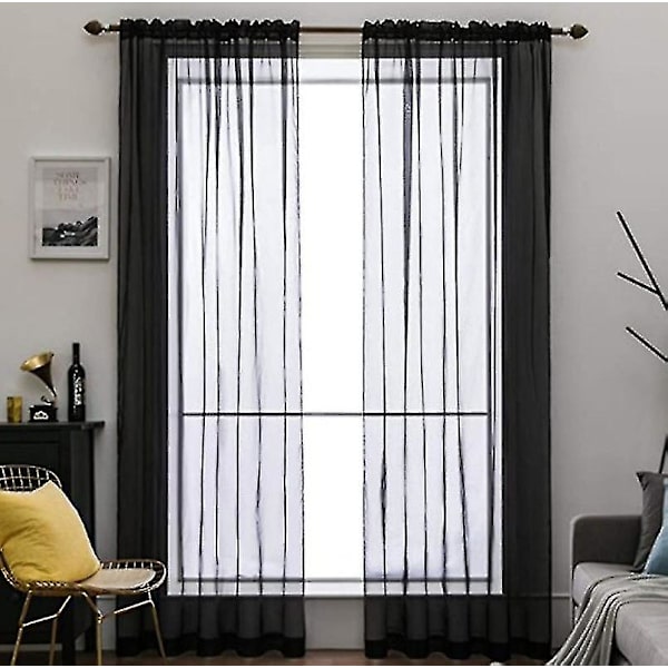 Voilegardiner med Ruffler i Lin Optikk Transparent Black