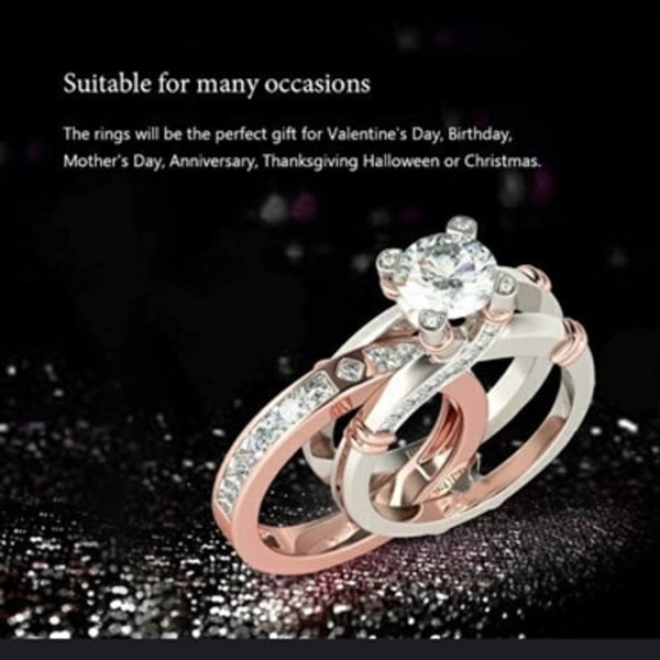 2-i-1 Kreativ Kombinationsringsats Med Zirkon Och Mångsidig Mode Ring Rose gold two-tone No. 10