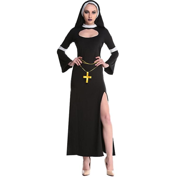 Cosplay Halloween Kostume Voksne Kvinder Præst Nonne Lange Kåber Kirke Religiøst Kloster Vintage Middelalder M