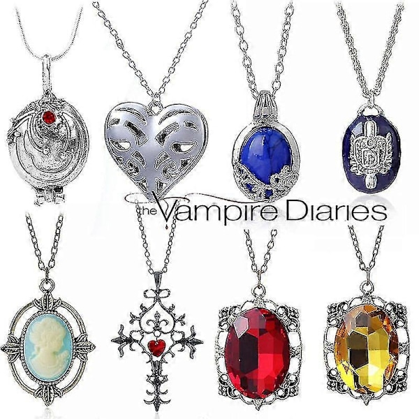 The Vampire Diaries Halskje Elena Gilbert Halskjeder For Kvinner Film Smykker Sjarmerende Katherine Klaus Forbes Blå Stein Choker 003 antique silver