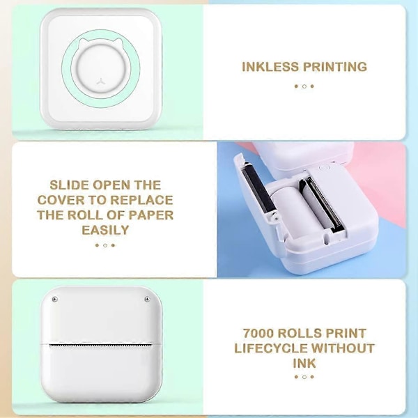Minifotoprinter, Bärbar Liten Bluetooth Termisk Skrivare Bläckfri Skrivare med 10 Rullar Termiskt Papper för Android och iOS Smartphone, 2024 Ping