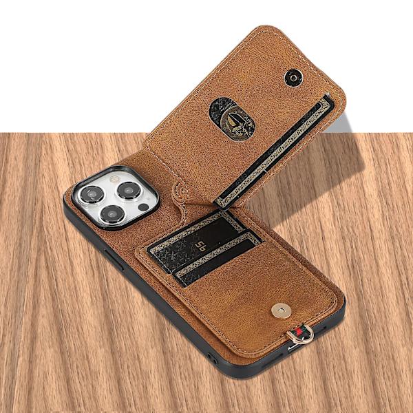 Iphone 14 Pro Max -kotelo, jossa jalusta ja korttipidike, Tpu+nahkainen puhelinkotelo Brown