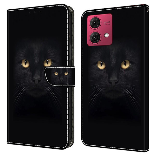 For Motorola Moto G84 5g Nahkakotelo Painettu 3d Kuvio Teline Iskunkestävä Puhelimen Kuori Black Cat