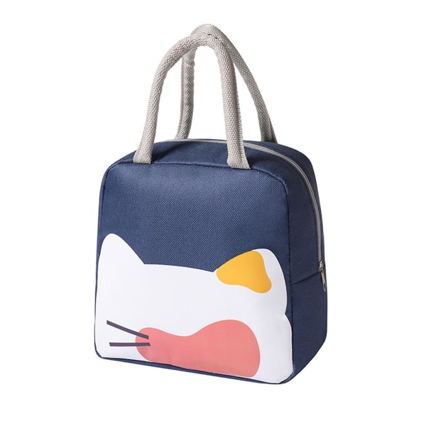 Lunch Bag Cartoon Cat Large Capacity Portable Aluminum Foil Oxford Cloth Students Bento Box Pouch Container Kitchen Supplies Kaesi Navy Blue