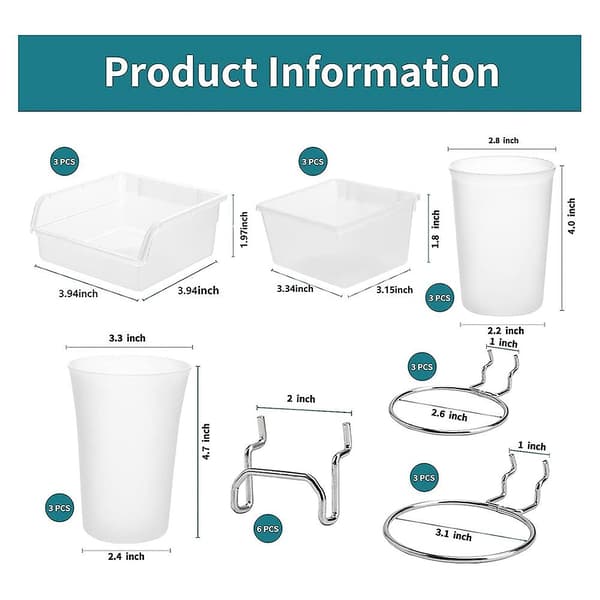 Pegboard-behållare Pegboard-koppar med krokar och öglor 12-pack, Pegboard-organiseringstillbehör, Pegboard T