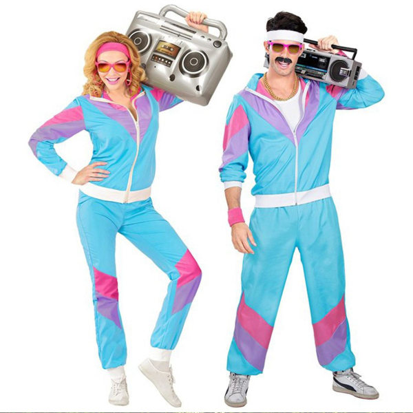 1980'er Jakke og bukser Dragt Træningsdragt Sportsjoggingdragt Kostume Fancy tøj Voksentøj Outfit Purple M
