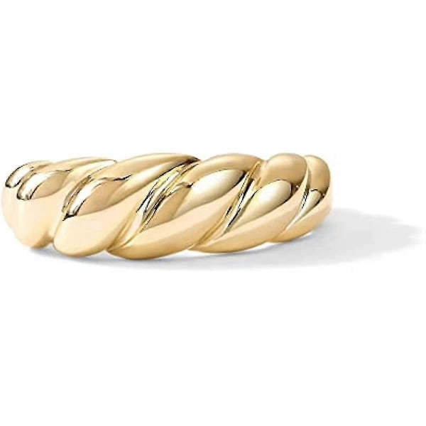 14k Forgyldt Croissant Kuppelring Twisted Flettet Forgyldt Ring | Chunky Signet Ring 6 Croissant - Yellow