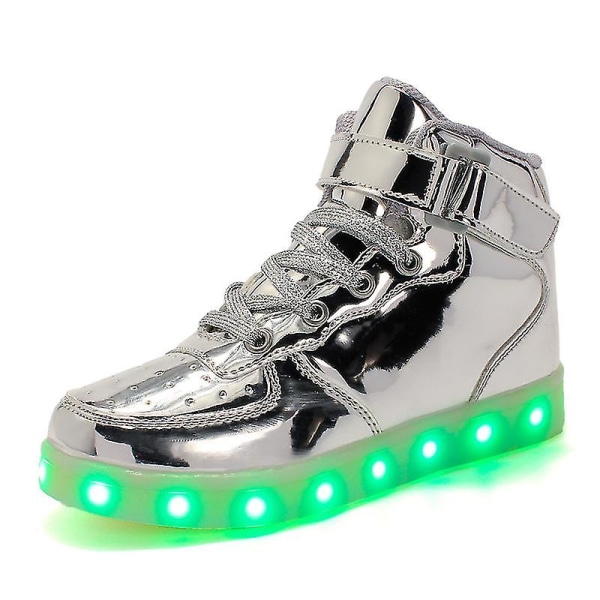 LED lysemitterende sko til børn, sportssko til studerende 30 silver