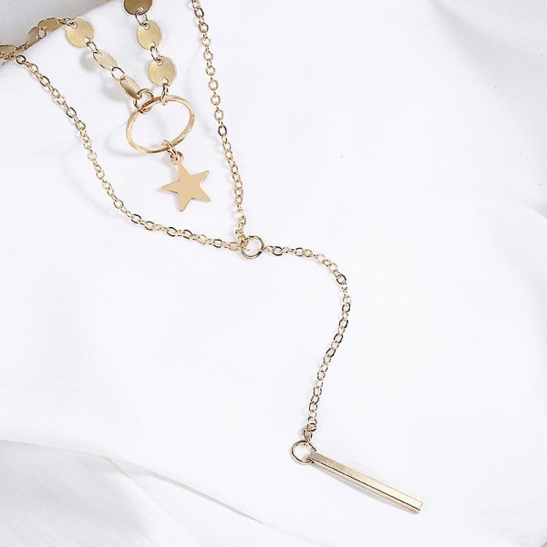 Punk Style Sexy Simple Double-layer Necklace Handmade Star Sequins Tassel Stars Clavicle Chain Long Chain For Women